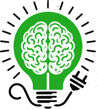 a green light bulb with white brain inside